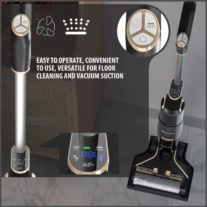 Dayplus Cordless Wet-Dry Vacuum Cleaner Wet Dry Electric Mop Floor Cleaner Cordless Lightweight Mop with Smart Digital Display Self-Cleaning