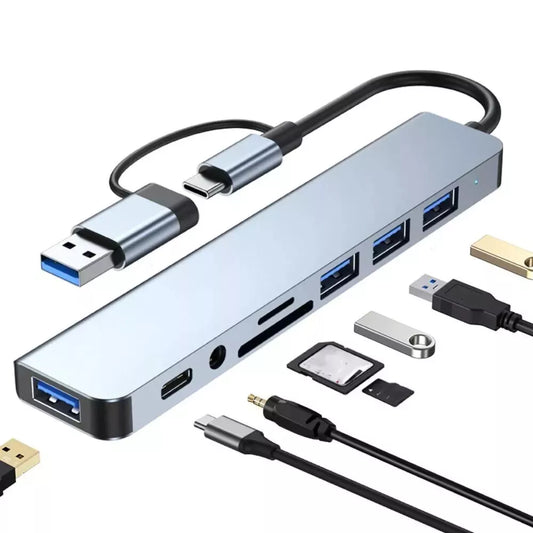 8 Port 5Gbps USB 3.0 HUB USB-C HUB Docking Station High Speed Splitter Multiport OTG Adapter Card Reader for PC / Laptops / MacBook