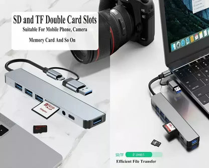 8 Port 5Gbps USB 3.0 HUB USB-C HUB Docking Station High Speed Splitter Multiport OTG Adapter Card Reader for PC / Laptops / MacBook