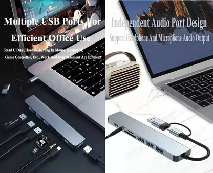 8 Port 5Gbps USB 3.0 HUB USB-C HUB Docking Station High Speed Splitter Multiport OTG Adapter Card Reader for PC / Laptops / MacBook