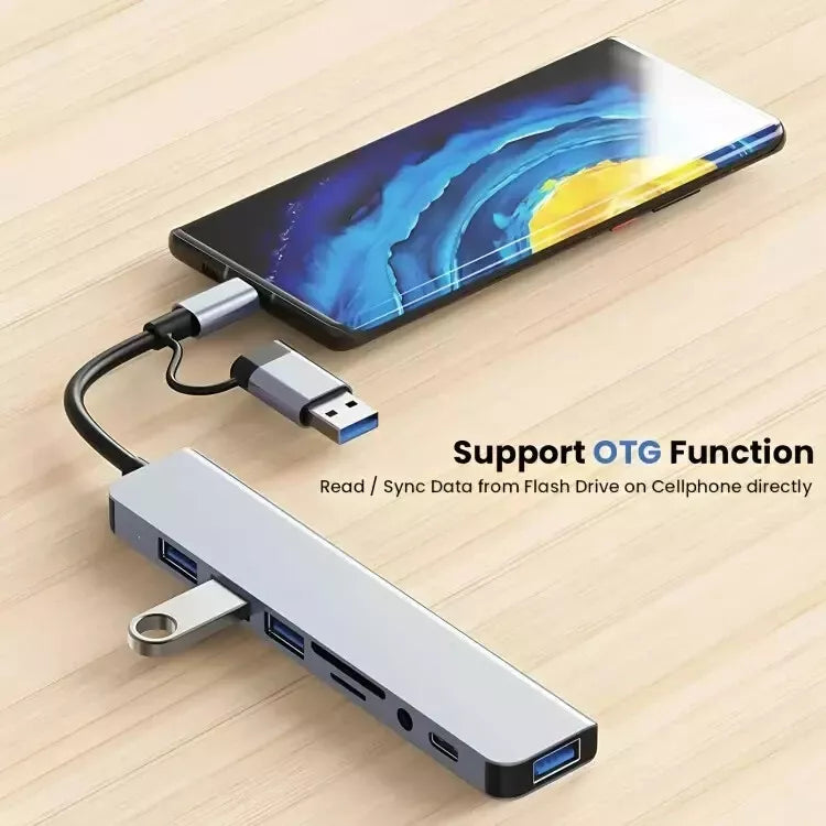 8 Port 5Gbps USB 3.0 HUB USB-C HUB Docking Station High Speed Splitter Multiport OTG Adapter Card Reader for PC / Laptops / MacBook