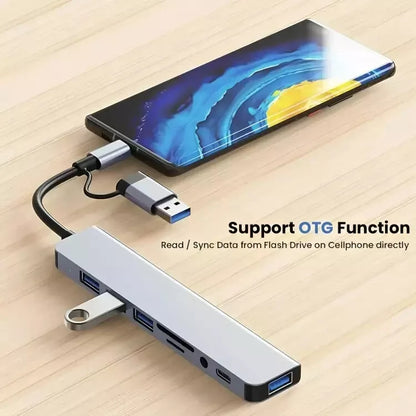 8 Port 5Gbps USB 3.0 HUB USB-C HUB Docking Station High Speed Splitter Multiport OTG Adapter Card Reader for PC / Laptops / MacBook