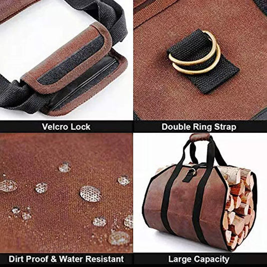 Outdoor Portable Durable Firewood Storage Bag Sturdy Buckle Easy to Carry - Brown / Black / Yellow