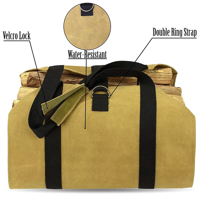 Outdoor Portable Durable Firewood Storage Bag Sturdy Buckle Easy to Carry - Brown / Black / Yellow