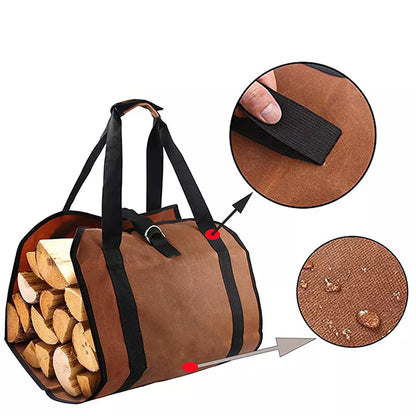 Outdoor Portable Durable Firewood Storage Bag Sturdy Buckle Easy to Carry - Brown / Black / Yellow