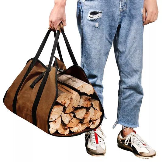 Outdoor Portable Durable Firewood Storage Bag Sturdy Buckle Easy to Carry - Brown / Black / Yellow