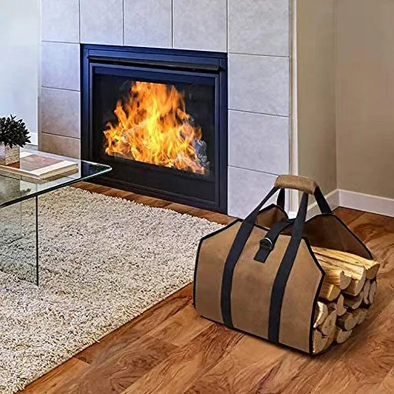 Outdoor Portable Durable Firewood Storage Bag Sturdy Buckle Easy to Carry - Brown / Black / Yellow