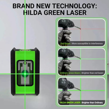 HILDA Laser Level Meter 2-Lines Cross Green Level Laser Horizontal & Vertical Nivel Laser Self-Leveling W/ Tripod, Wall Bracket & Storage Bag