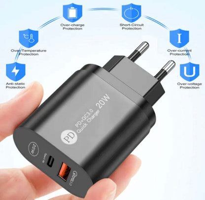 20W USB Type C Power Adapter PD+QC3.0 Mobile Phone Wall Fast Quick Rapid Charger