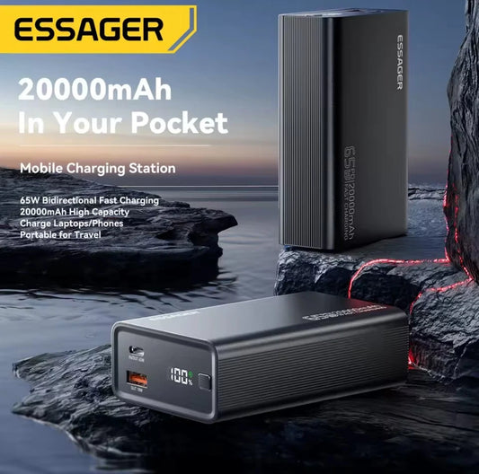Essager 65W Power Bank 20000mAh PD Fast Charging Portable Battery Charger 3 Output Ports for iPhone