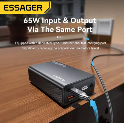 Essager 65W Power Bank 20000mAh PD Fast Charging Portable Battery Charger 3 Output Ports for iPhone