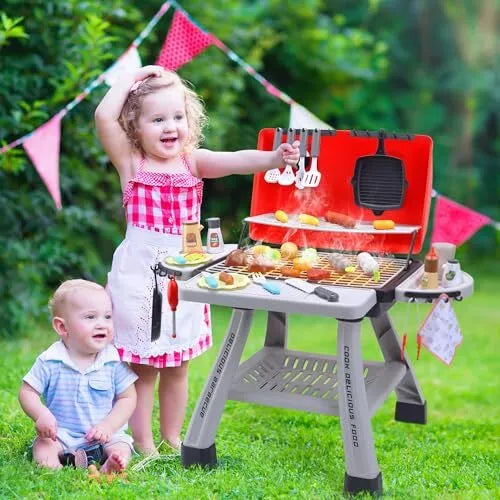 CUTE STONE Children's BBQ Grill Toy, Kitchen Playset, Realistic Smoke BBQ Grill Playset with Toy Kitchen Accessories.