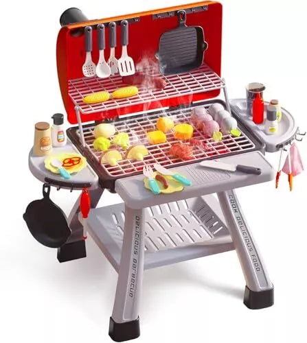 CUTE STONE Children's BBQ Grill Toy, Kitchen Playset, Realistic Smoke BBQ Grill Playset with Toy Kitchen Accessories.
