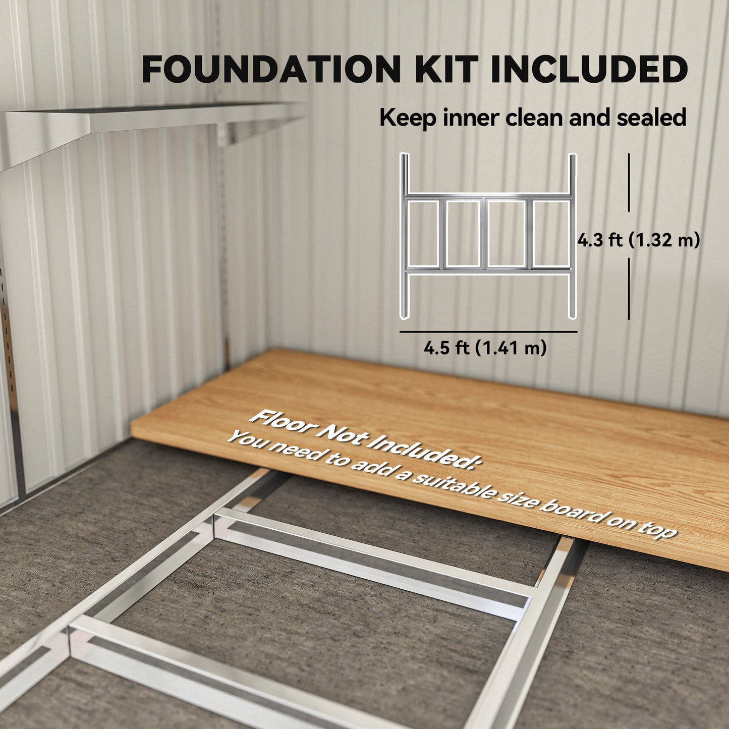 Galvanised Steel Lean-To Garden Storage Shed | Sliding Door | 2 Hooks & 2 Adjustable Shelves | 2 Vents | Floor Foundation Included | 40kg/m² Snow Rating | 154x206.5x181cm | 2.81m² | Light Grey Wood Effect