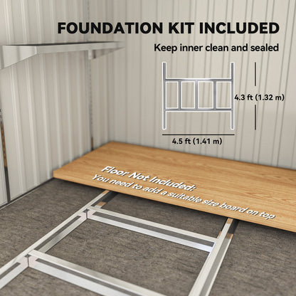Galvanised Steel Lean-To Garden Storage Shed | Sliding Door | 2 Hooks & 2 Adjustable Shelves | 2 Vents | Floor Foundation Included | 40kg/m² Snow Rating | 154x206.5x181cm | 2.81m² | Light Grey Wood Effect
