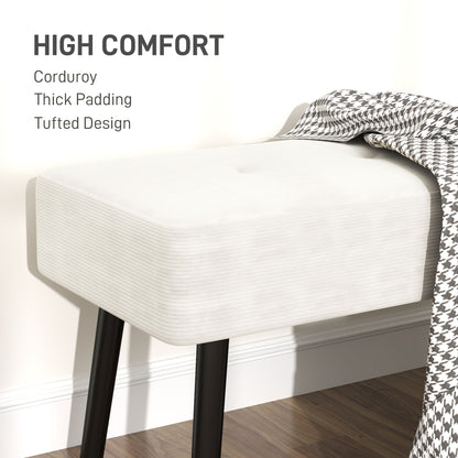 End of Bed Bench, Corduroy Bedroom Bench with Thick Padding and Steel Legs, Tufted Window Seat for Entryway, Living Room, Cream White