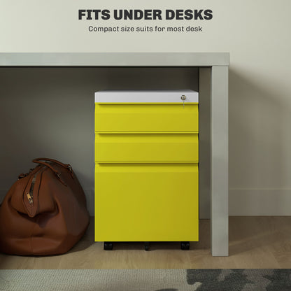 Vinsetto 3 Drawer Filling Cabinet, Mobile Metal File Cabinet with Anti-tilt Design for Letter, A4, Legal Size