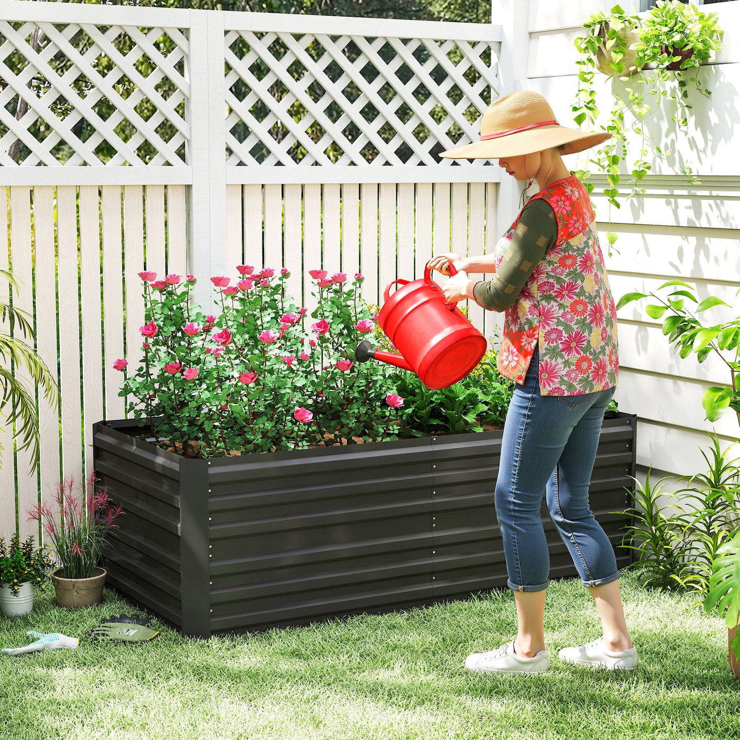Deep Galvanised Steel Raised Garden Bed | Multi-Reinforced Rods | Protective Coating | Open Bottom | Indoor & Outdoor | 180x90x59cm | Plants Veg Herbs & Flowers | Black