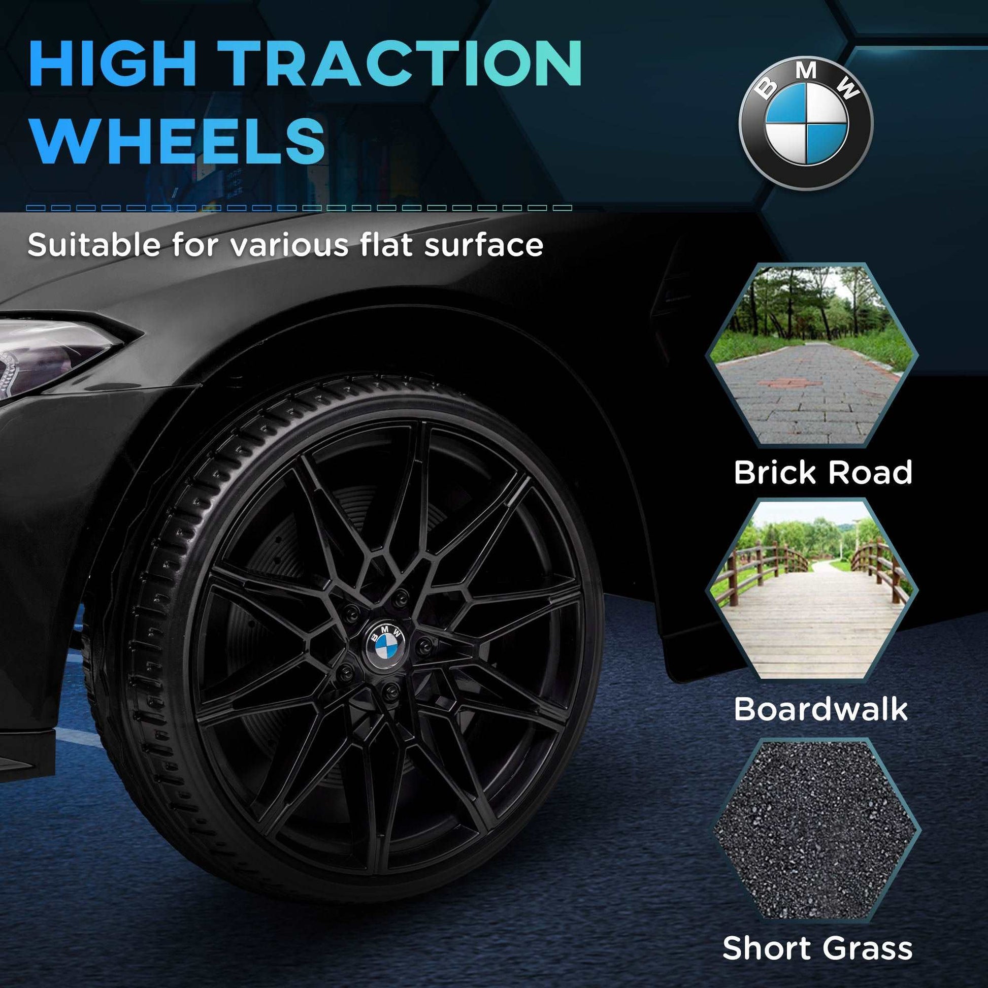 12V BMW M4 Licensed Kids Car with Easy Transport, Remote Control, Suspension, Music, Horn, LED Lights