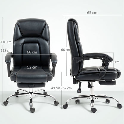 Faux Leather Reclining Office Chair, with Footrest - Black