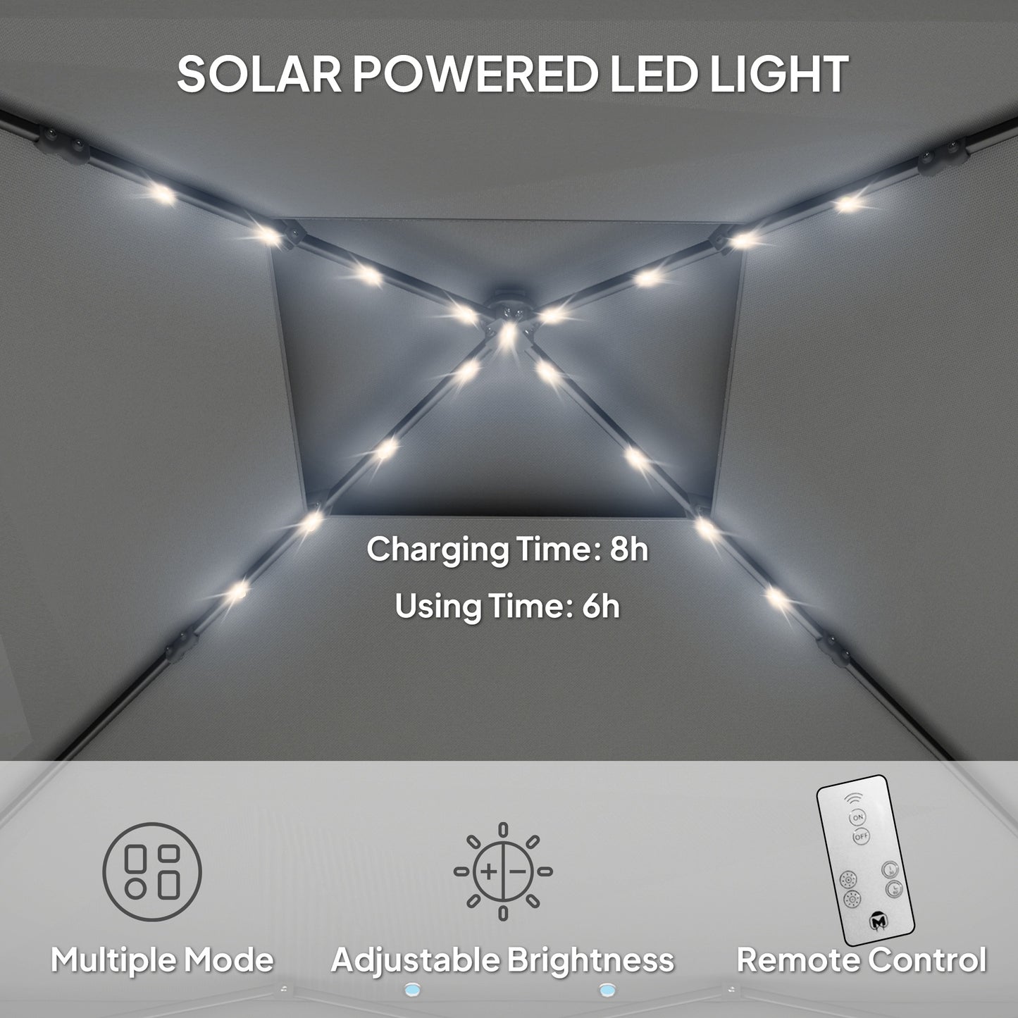 Outsunny 3 x 3(m) Pop Up Gazebo Party Tent with Solar-Powered LED Lights, Adjustable Event Shelter with Netting, Black