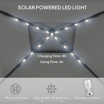 Outsunny 3 x 3(m) Pop Up Gazebo Party Tent with Solar-Powered LED Lights, Adjustable Event Shelter with Netting, Black