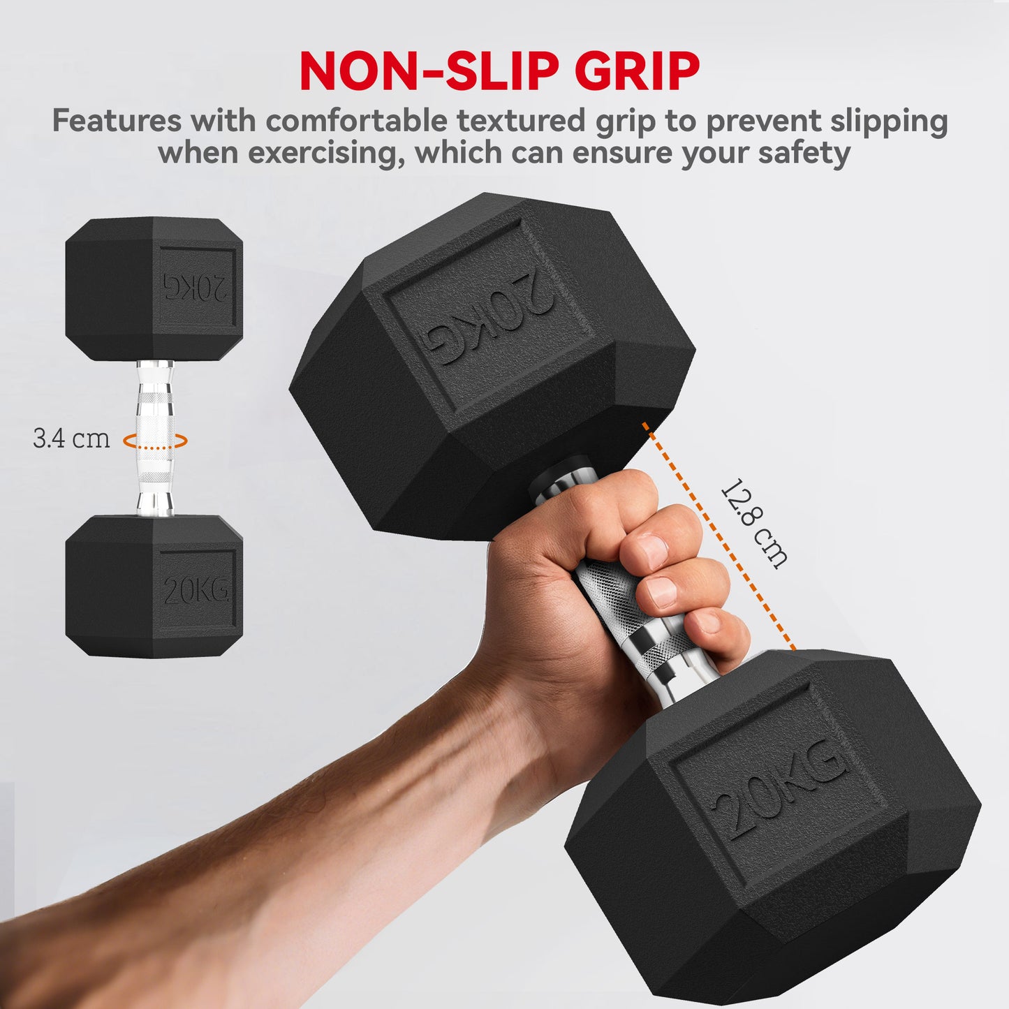 40KG Rubber Hex Dumbbell Portable Hand Weights Dumbbell Home Gym