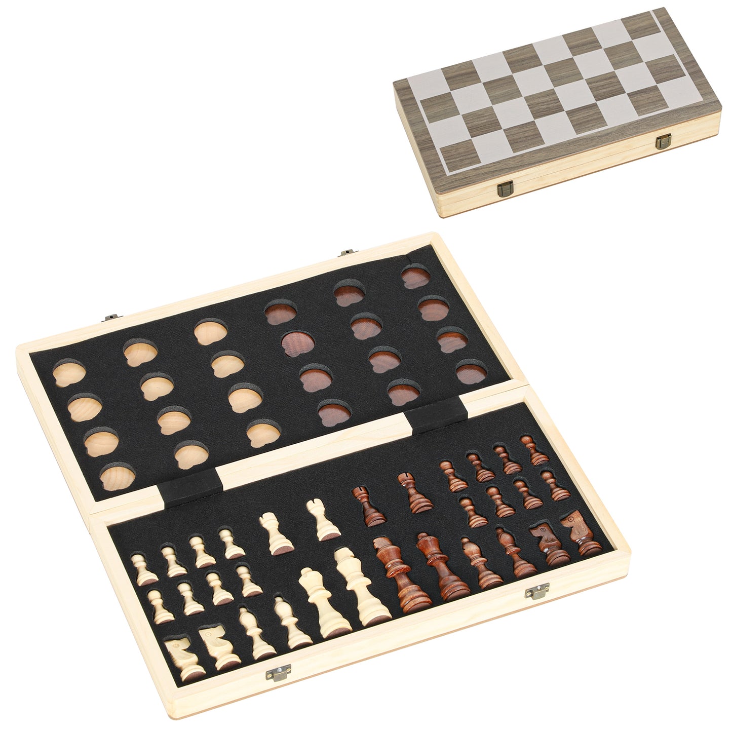 SPORTNOW 15 Inch Chess Set, Foldable Chess and Draughts Set, Brown