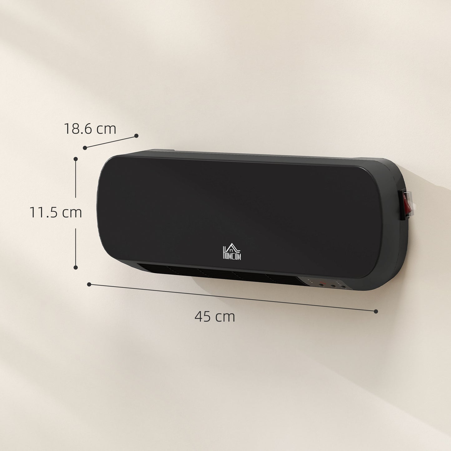 2000W Wall Mounted Ceramic Space Heater, 10-49°C Temperature, Black