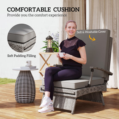 Outsunny 80° Reclining Rattan Lounger - Grey / White Beige