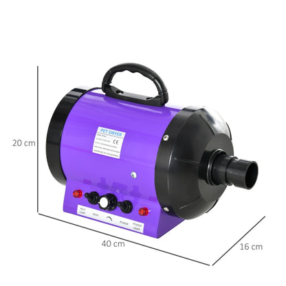 PawHut 2800W Dog Pet Grooming Hairdryer Heater With Three Nozzles - Purple / Black