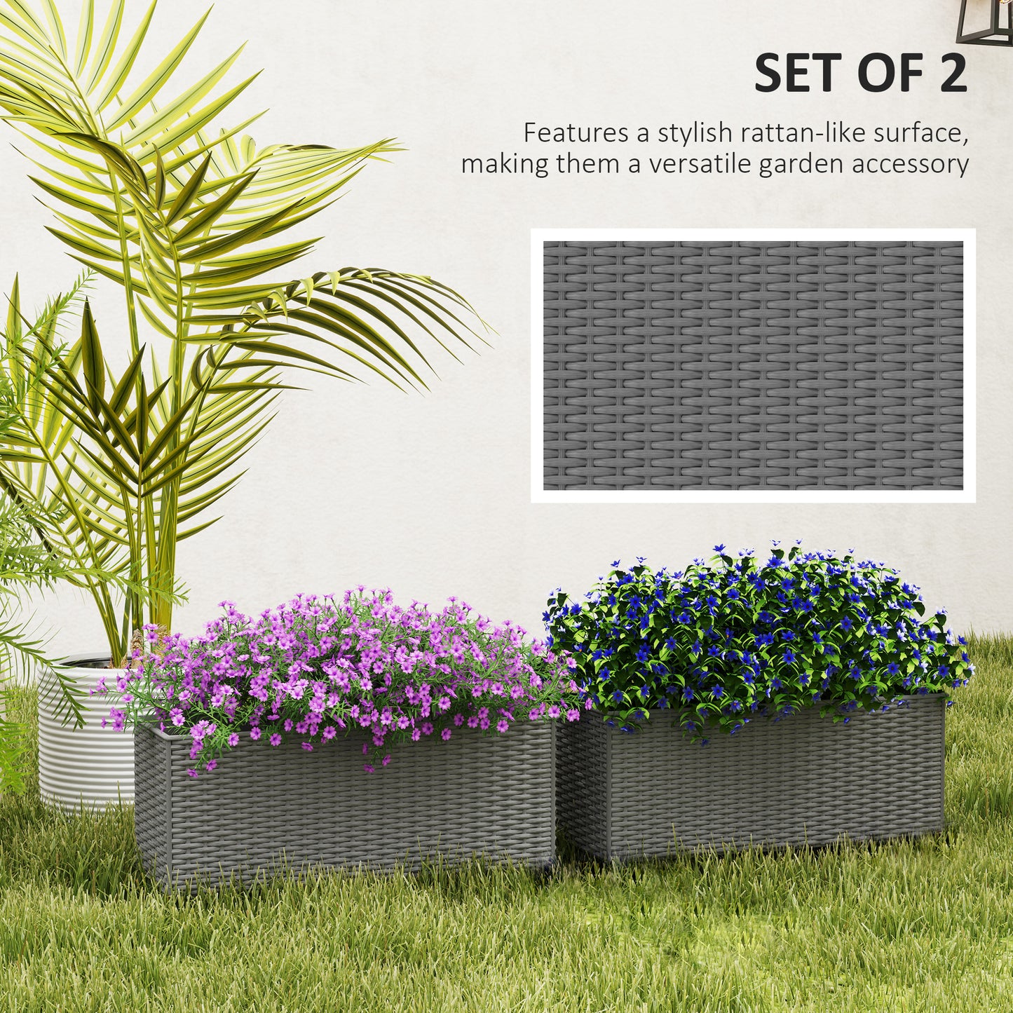 Outsunny Set of Two Rattan-Effect Planters - Grey / Black