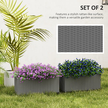 Outsunny Set of Two Rattan-Effect Planters - Grey / Black