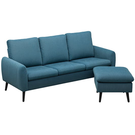 Corner Sofa W/ Reversible Chaise Lounge, Corduroy Fabric 3 Seater Settee for Living Room, L Shaped Couch with Scatter Back, Left/Right Hand, Blue
