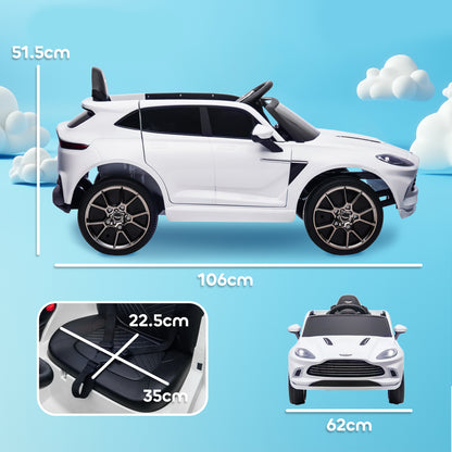 Licensed Aston Martin DBX Licensed Battery Powered Kids Electric Car, 12V Kids Ride on Car w/ Lights, Music Horn, White / Pink