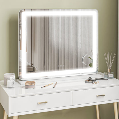 Vanity Mirror with Lights, Large Lighted Makeup Mirror with 3 Colour Lighting Modes, USB Charging Port, Touch Screen, Tabletop or Wall Mounted Design