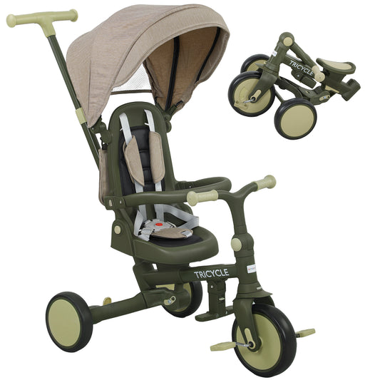 AIYAPLAY 5 in 1 Kids Trike with Adjustable Backrest, Toddler Tricycle with Push Handlebar, Adjustable Backrest