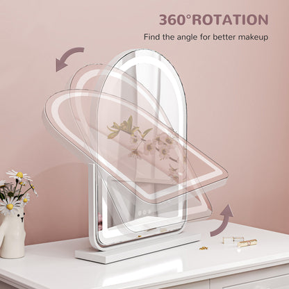 LED Vanity Mirror with Lights, 43 x 59cm Lighted Makeup Mirror with 3 Colour, 360° Rotation, Touch Screen, White