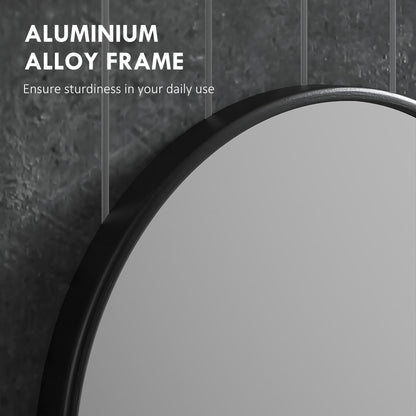 Round Bathroom Mirror, Modern Wall-mounted Vanity Mirror with Aluminium Frame and Easy Install Hook for Living Room, Entryway, 70 x 70cm, Black