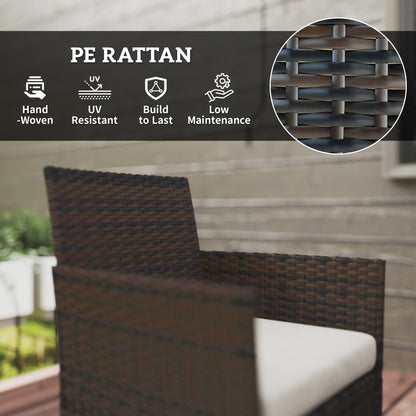 4-Piece PE Rattan Garden Sofa Set | Loveseat | 2 Armchairs | Tempered Glass Coffee Table | Powder-Coated Steel Frame | 2000h UV-Resistant PE Rattan | 5cm Zip Cushions | Protective Foot Pads | 240kg Loveseat Capacity | Brown