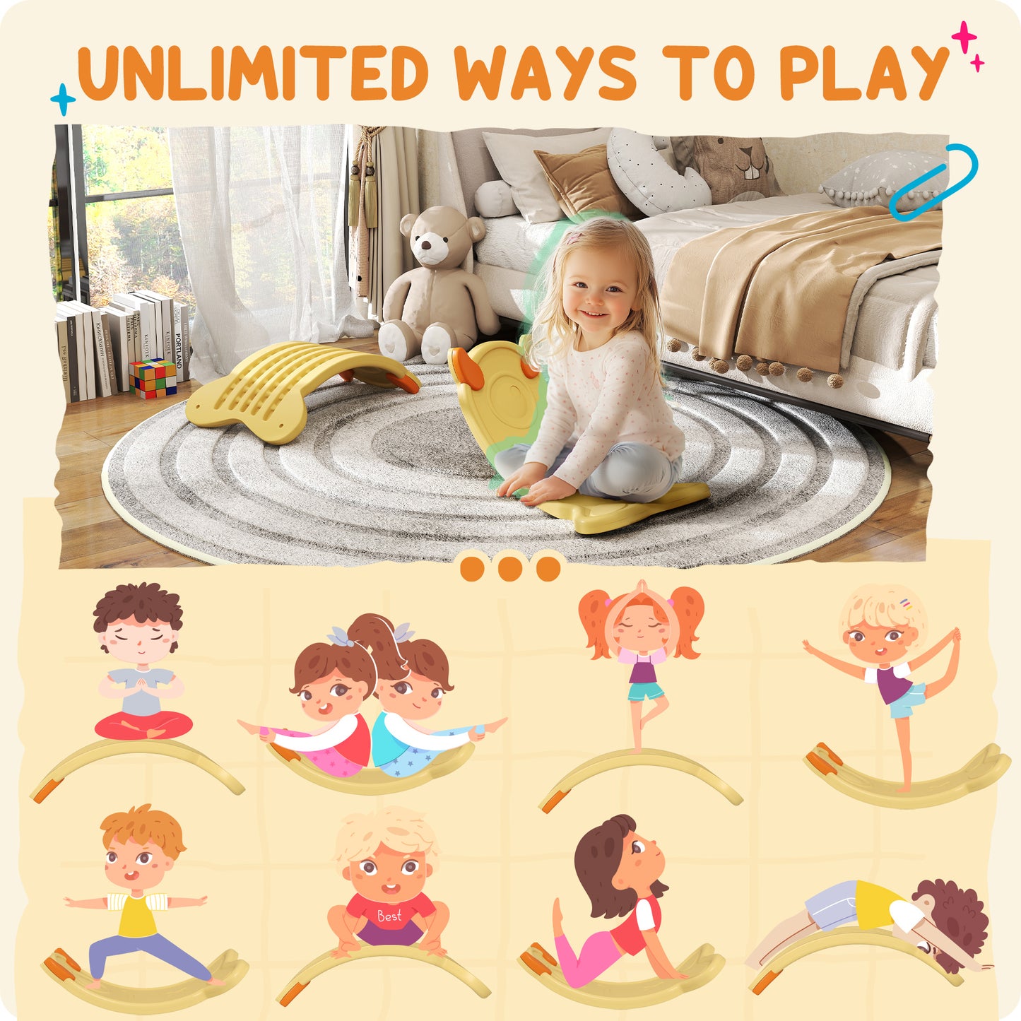 AIYAPLAY Balance Board for Kids Balance Training & Sensory Play, Yellow / Light Blue / Pink