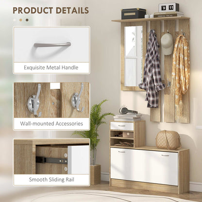Three-in-One Hallway Storage Set - Natural Wood Finish/White