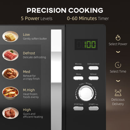 23L 800W Microwave Oven, Digital Solo with 5 Power Levels, Automatic Defrost, 8 Auto Cook Menus, 60 Minutes Timer, Clock, Easy Clean