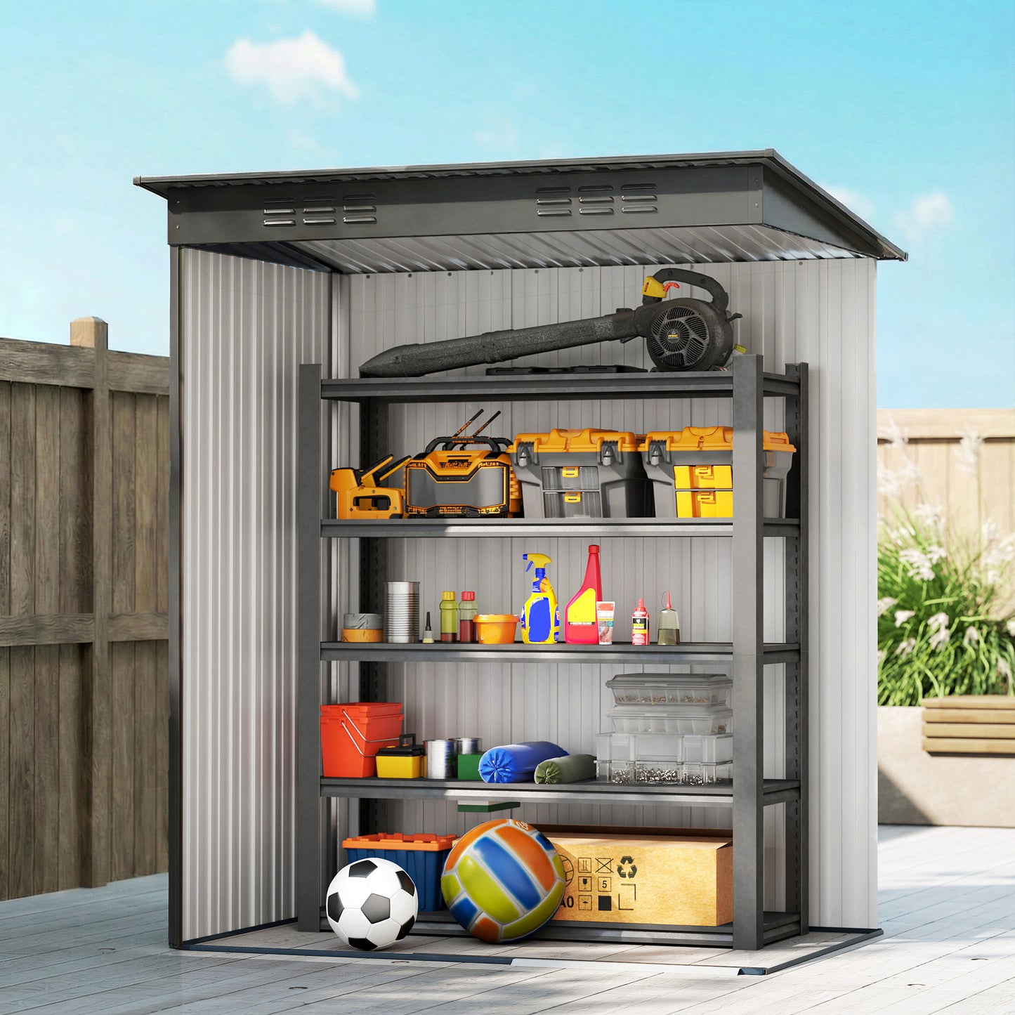 Galvanised Steel Garden Storage Shed | Aluminium Slot-Base Easy Assembly | 50% Fewer Screws | Sliding Door | Integrated Vents | 50kg/m² Snow Load | 159x106x181cm | 1.37m² | Light Grey