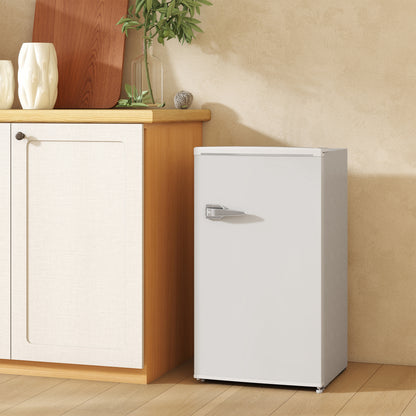 Under Counter Fridge, 85L Small Retro Vintage Style Refrigerator with Chiller Box, Adjustable Thermostat, Glass Shelves, White