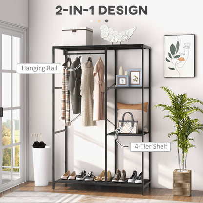 Coat Rack Shoe Storage, 170cm Free Standing Hall Tree W/ Hanging Rail and Storage Shelves, 2-In-1 Coat Stand for Hallway, Entryway, Bedroom, Black