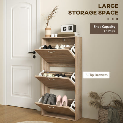 12-Shoe Flip Drawer Storage Cabinet - Brown Wood-Effect