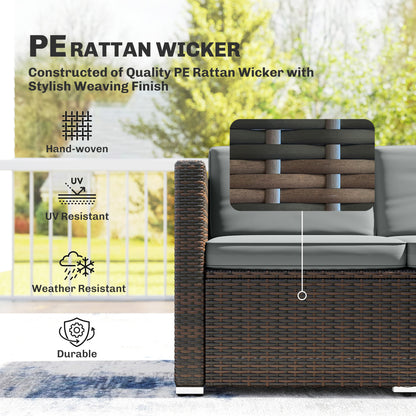 3 Piece Rattan Garden Sofa Set | 3 Seater Sofa | Ottoman | Coffee Table | Tempered Glass | Galvanised Steel | Hand-Woven PE Rattan | Zipped Cushions | 360kg | Light Grey
