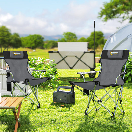 Set of 2 Reclining Folding Camping Camp Chair w/ Detachable Footrest, Storage Bag, Cup Holder & Headrest, Lightweight Portable for Beach, Picnic