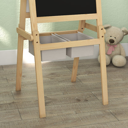 Kids Easel W/ Paper Roll, 3 in 1 Art Easel for Toddlers, Double-Sided Kids Whiteboard Blackboard with Storage Baskets for Ages 3-6 Years